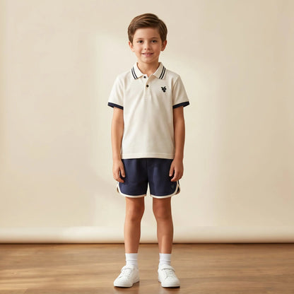 Boys Cream Polo Shirt &amp; Navy Shorts Set Sol Vera