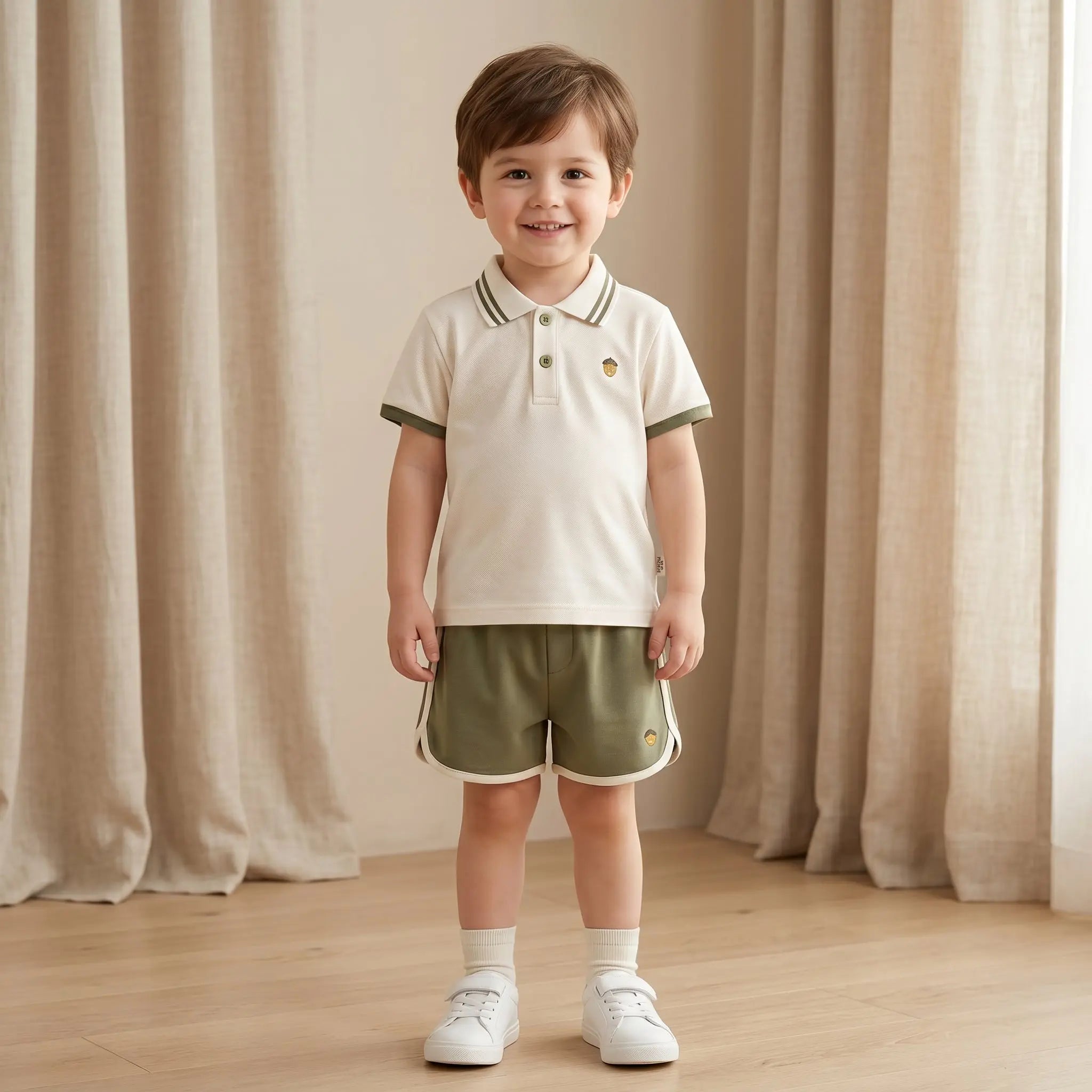 Boys Cream Polo Shirt &amp; Olive Shorts Set Sol Vera