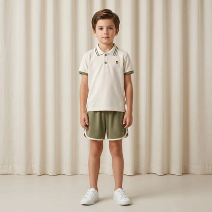 Boys Cream Polo Shirt &amp; Olive Shorts Set Sol Vera