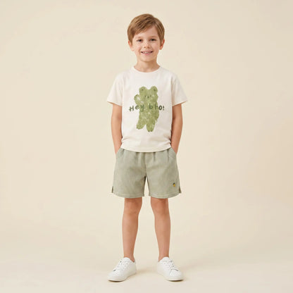 Boys Cream Graphic T-Shirt &amp; Striped Shorts Set Sol Vera