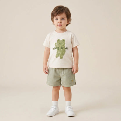 Boys Cream Graphic T-Shirt &amp; Striped Shorts Set Sol Vera