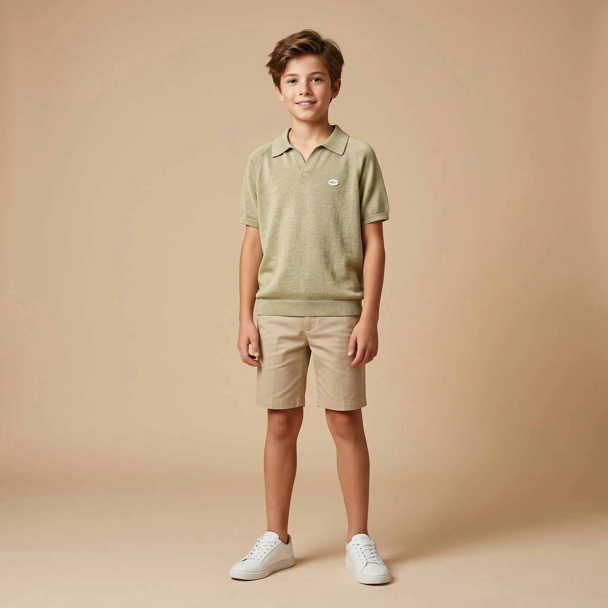 Boys Olive Green Knit Polo Shirt Sol Vera