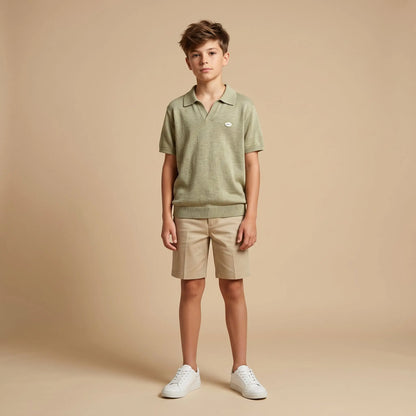 Boys Olive Green Knit Polo Shirt Sol Vera