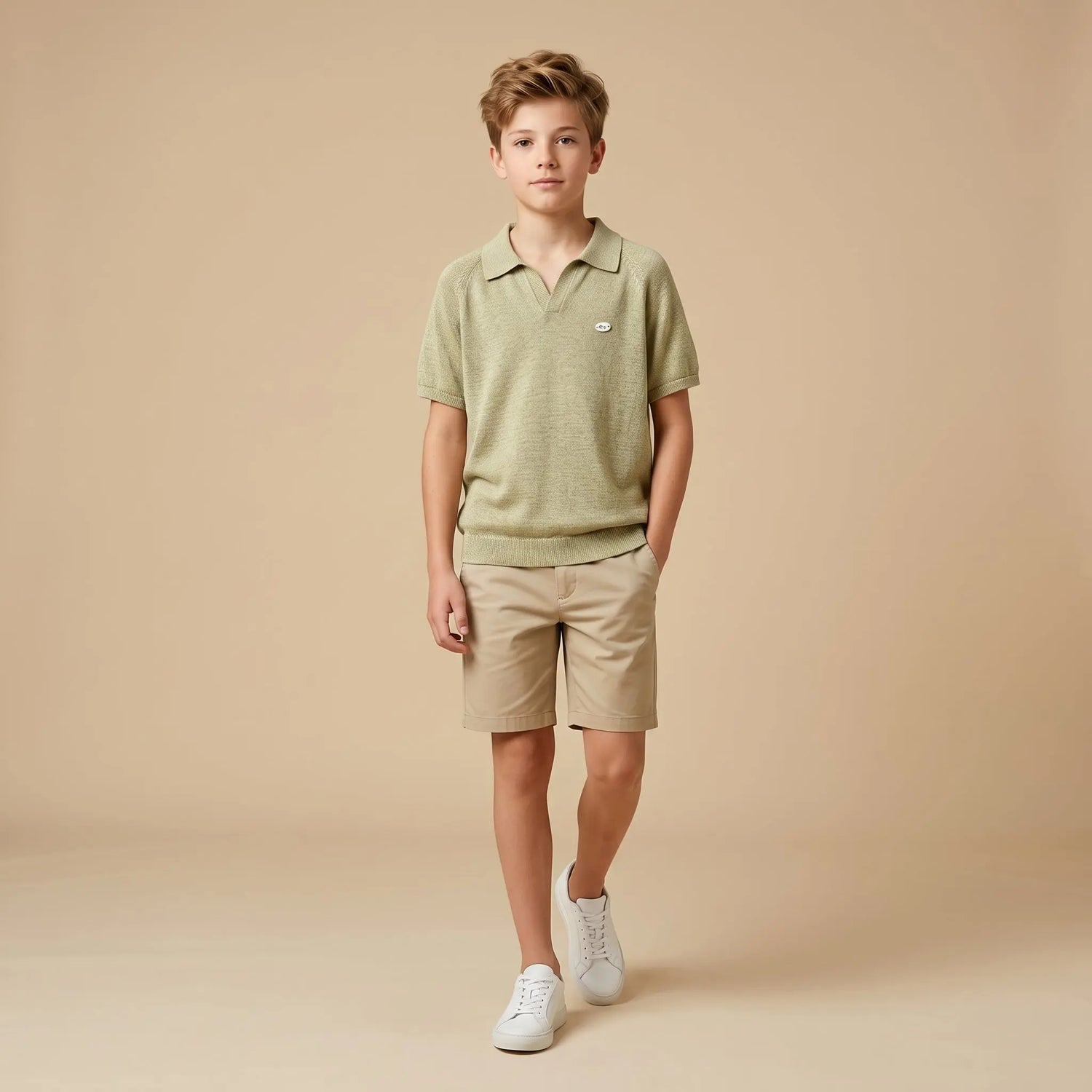 Boys Olive Green Knit Polo Shirt Sol Vera