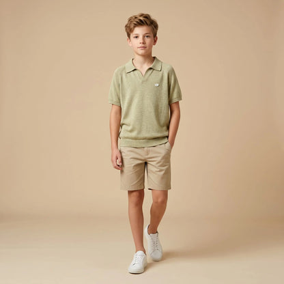 Boys Olive Green Knit Polo Shirt Sol Vera