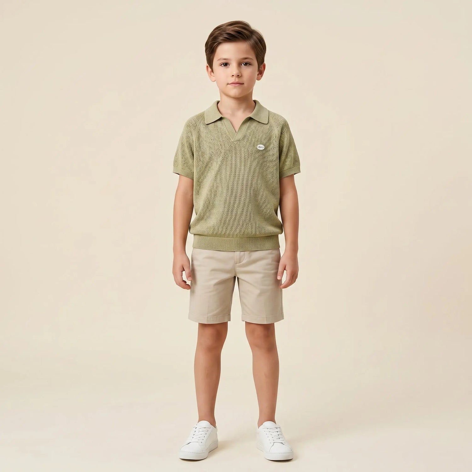 Boys Olive Green Knit Polo Shirt Sol Vera