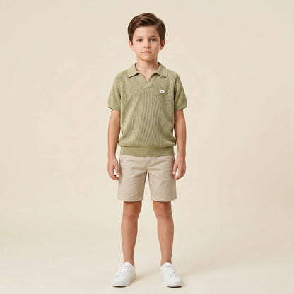 Boys Olive Green Knit Polo Shirt Sol Vera