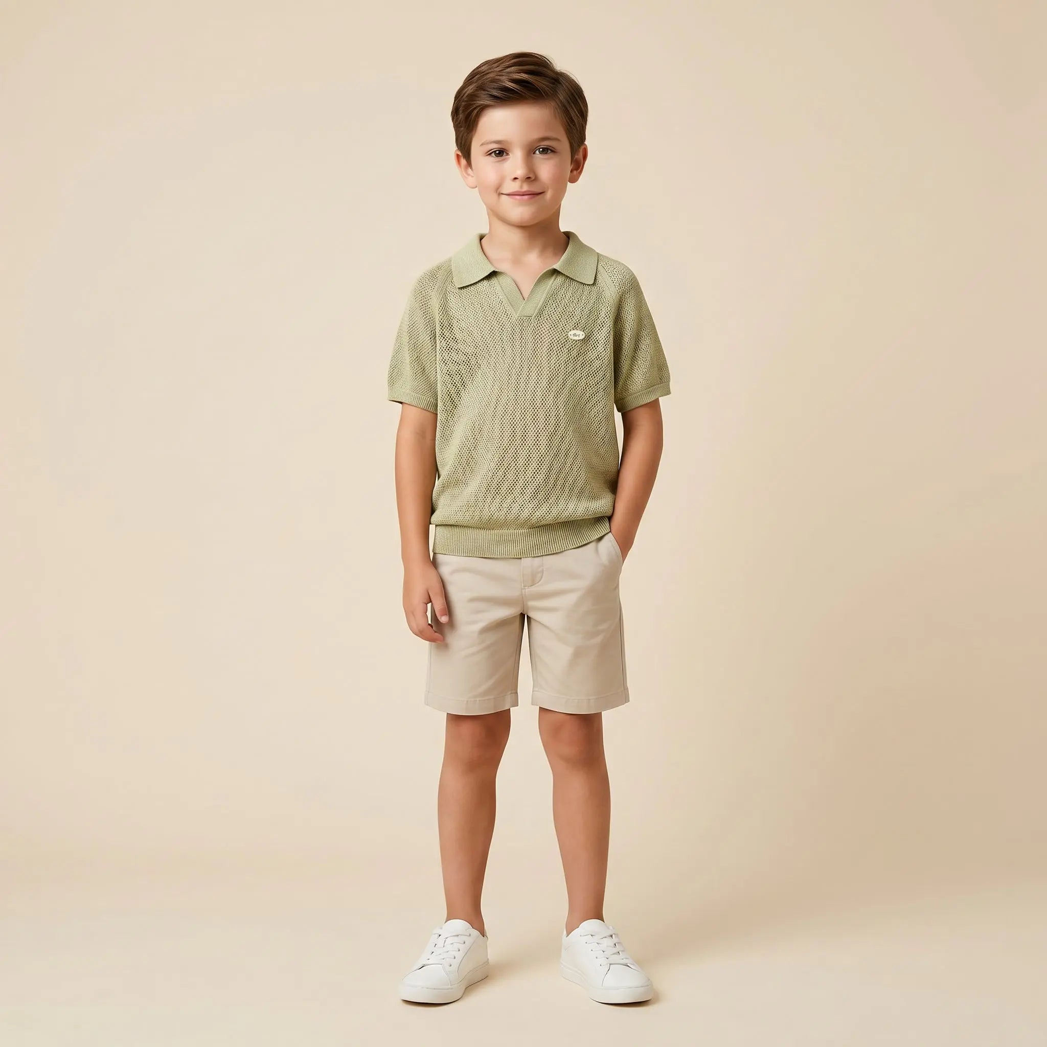 Boys Olive Green Knit Polo Shirt Sol Vera
