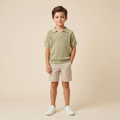 Boys Olive Green Knit Polo Shirt Sol Vera