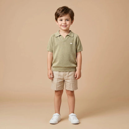 Boys Olive Green Knit Polo Shirt Sol Vera