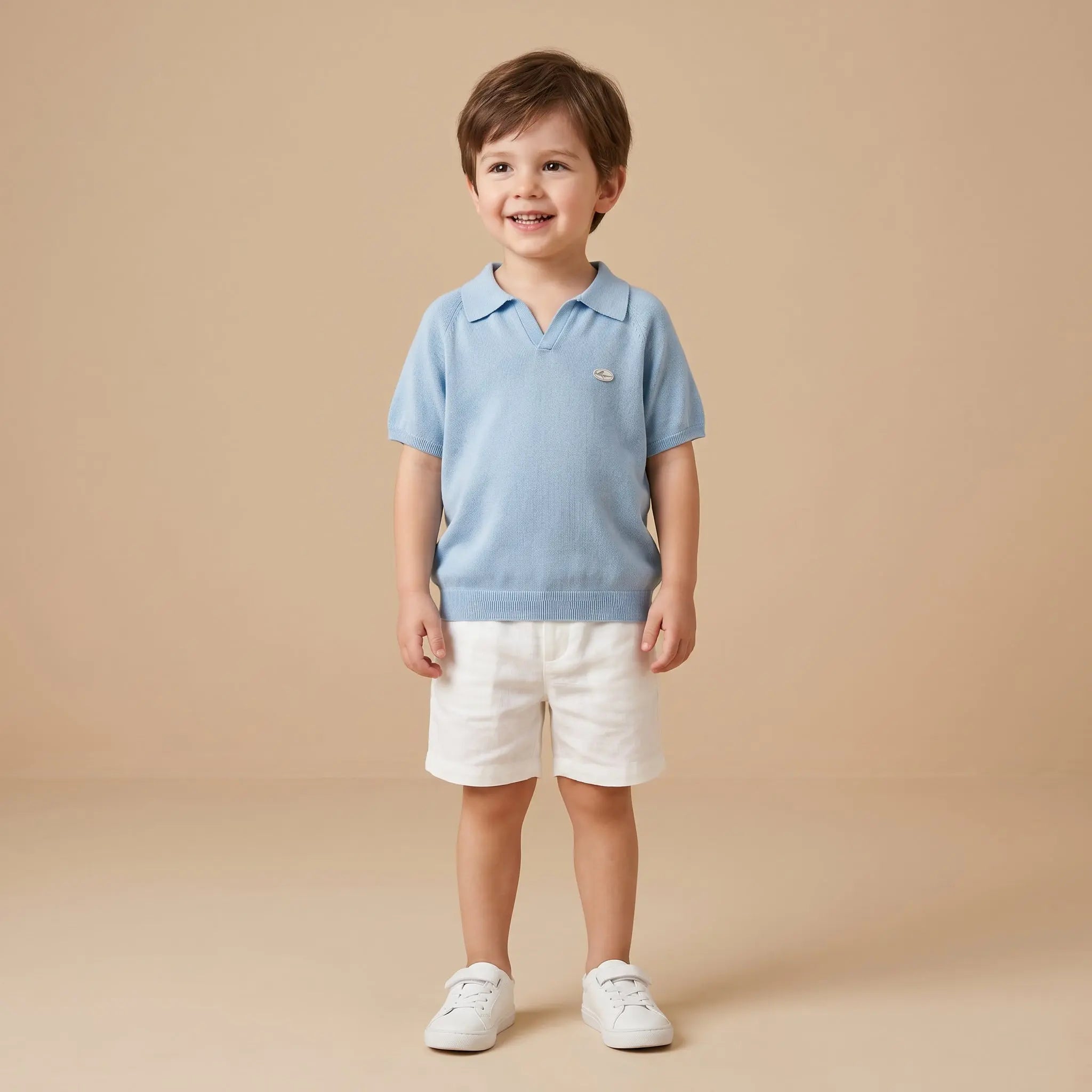 Boys Blue Knit Polo Shirt Sol Vera