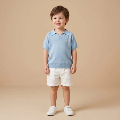 Boys Blue Knit Polo Shirt Sol Vera