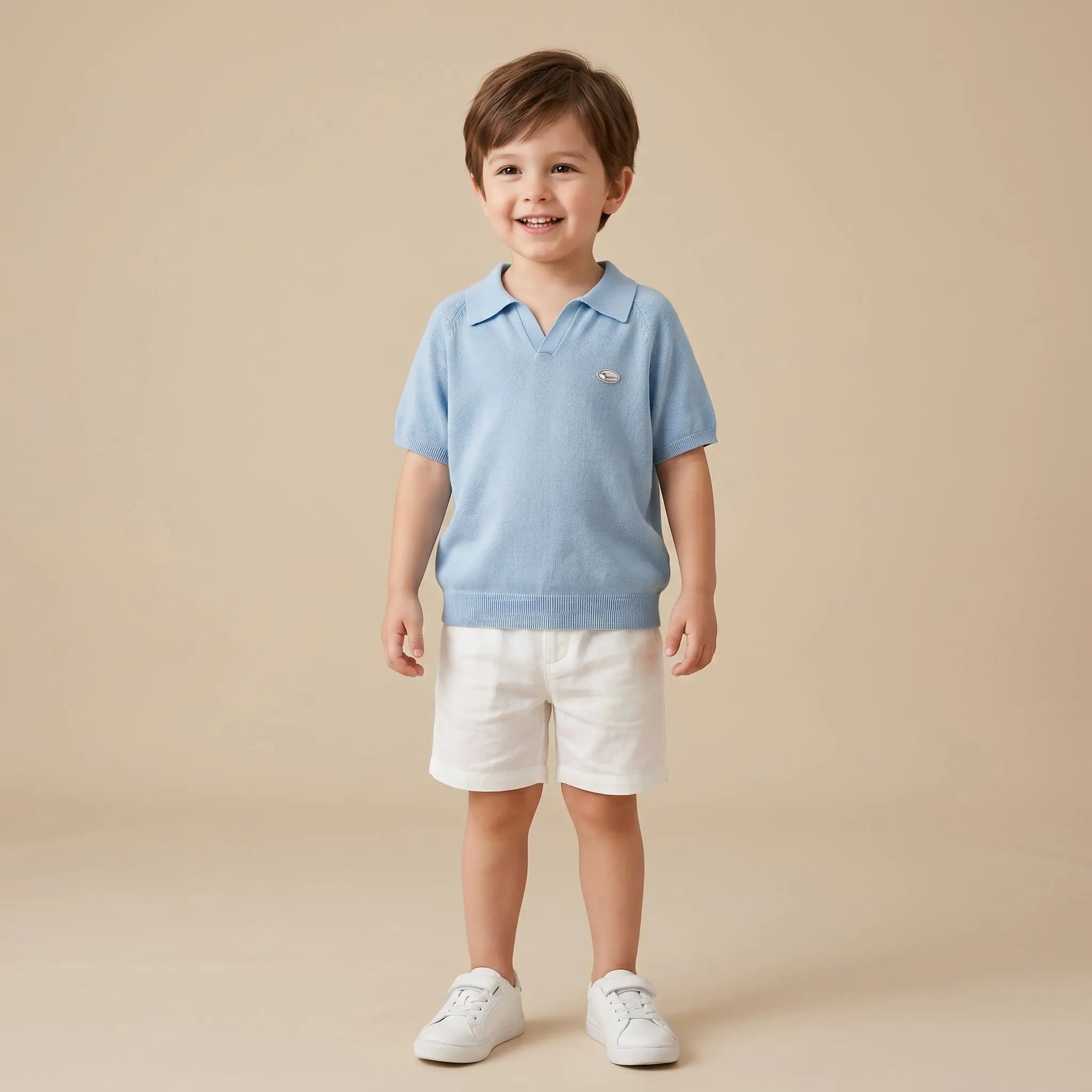 Boys Blue Knit Polo Shirt Sol Vera