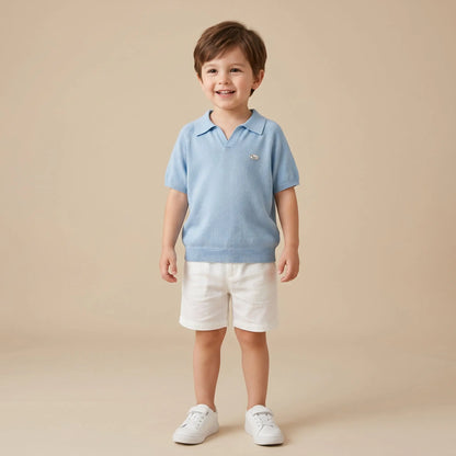 Boys Blue Knit Polo Shirt Sol Vera