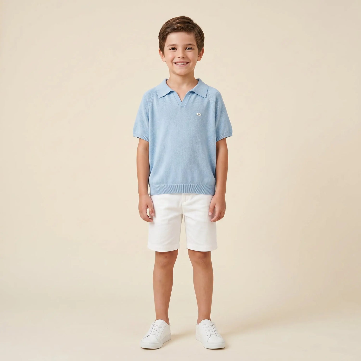 Boys Blue Knit Polo Shirt Sol Vera