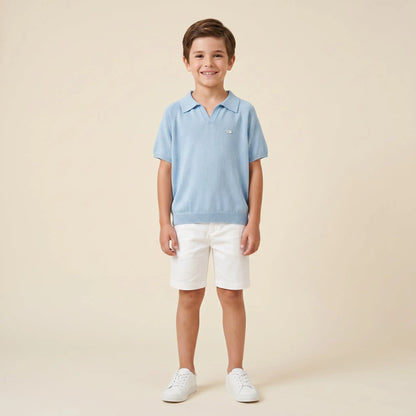 Boys Blue Knit Polo Shirt Sol Vera