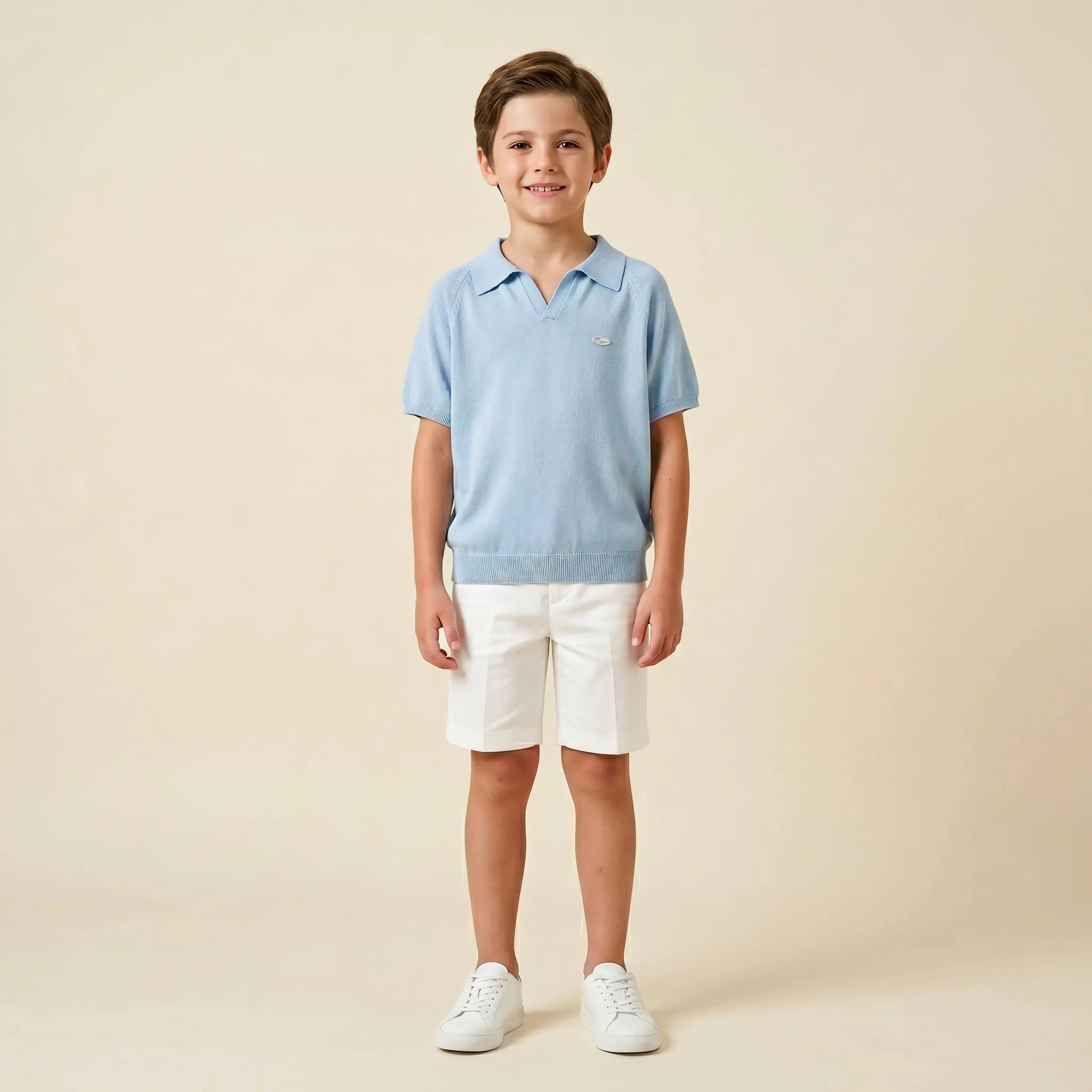 Boys Blue Knit Polo Shirt Sol Vera