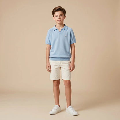 Boys Blue Knit Polo Shirt Sol Vera