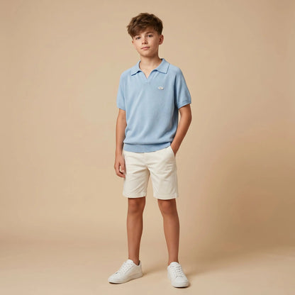 Boys Blue Knit Polo Shirt Sol Vera