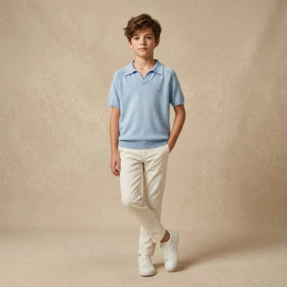 Boys Blue Knit Polo Shirt Sol Vera