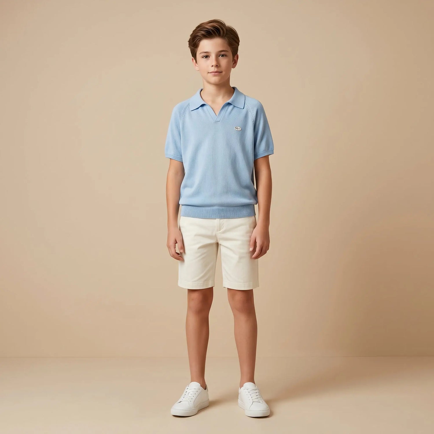 Boys Blue Knit Polo Shirt Sol Vera
