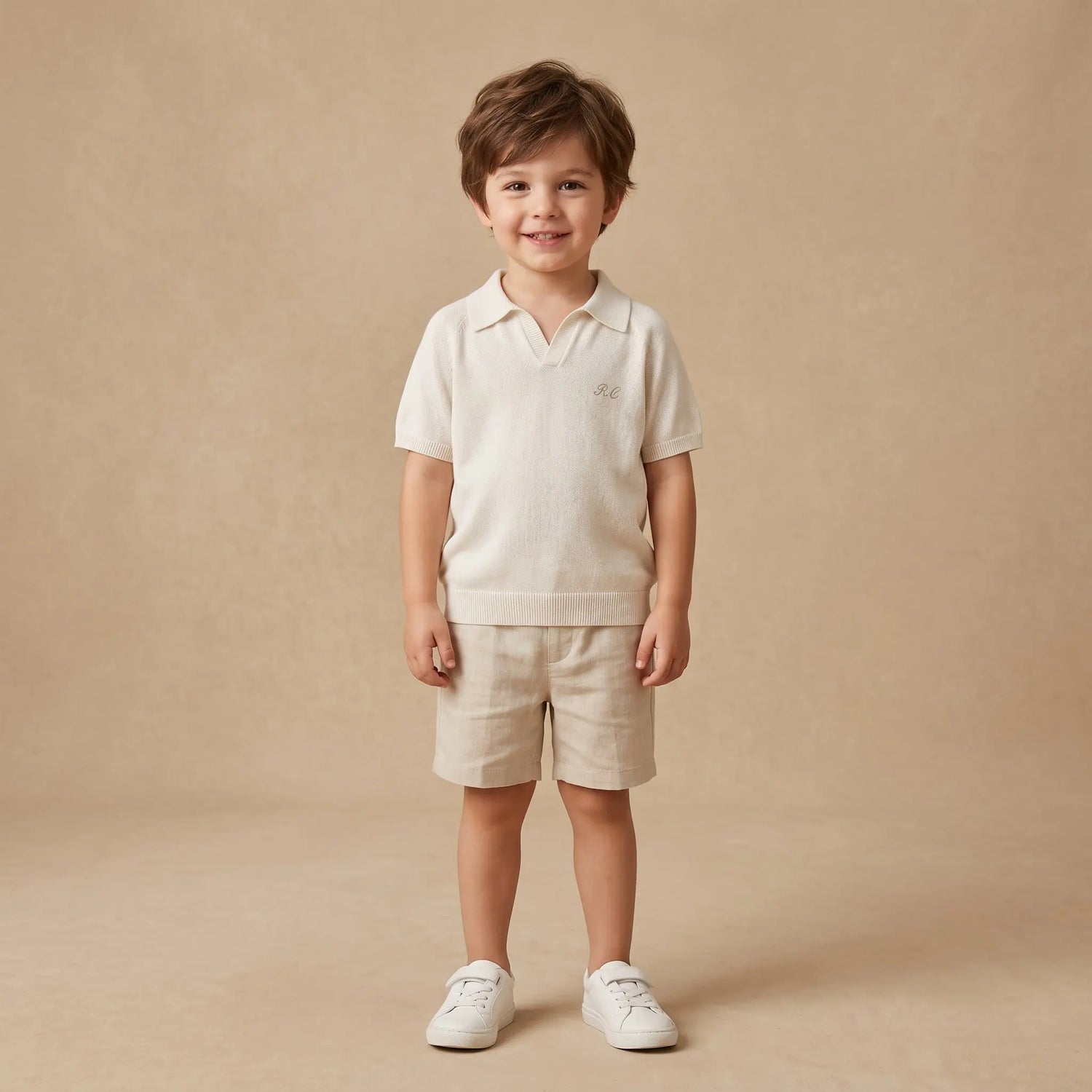 Boys White Knit Polo Shirt Sol Vera