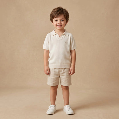 Boys White Knit Polo Shirt Sol Vera