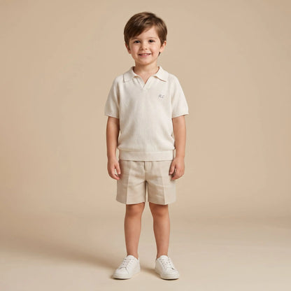 Boys White Knit Polo Shirt Sol Vera