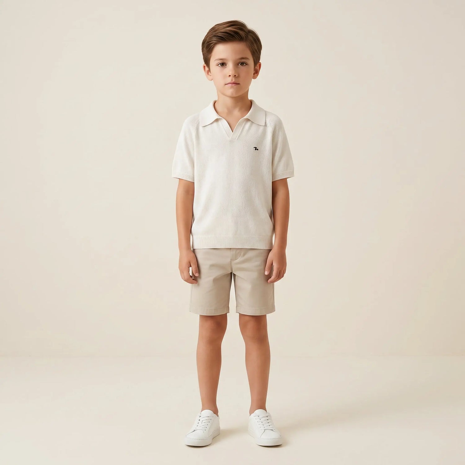 Boys White Knit Polo Shirt Sol Vera
