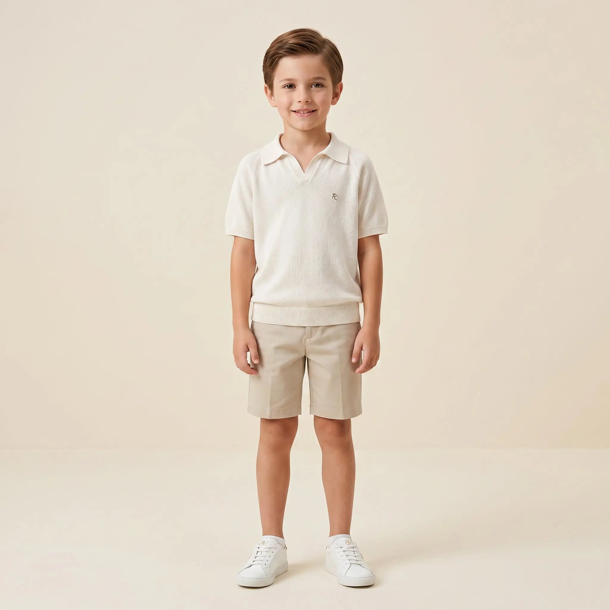 Boys White Knit Polo Shirt Sol Vera