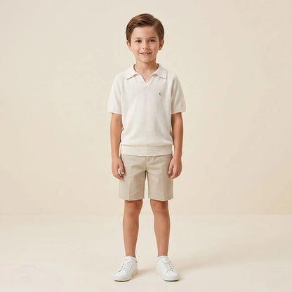 Boys White Knit Polo Shirt Sol Vera