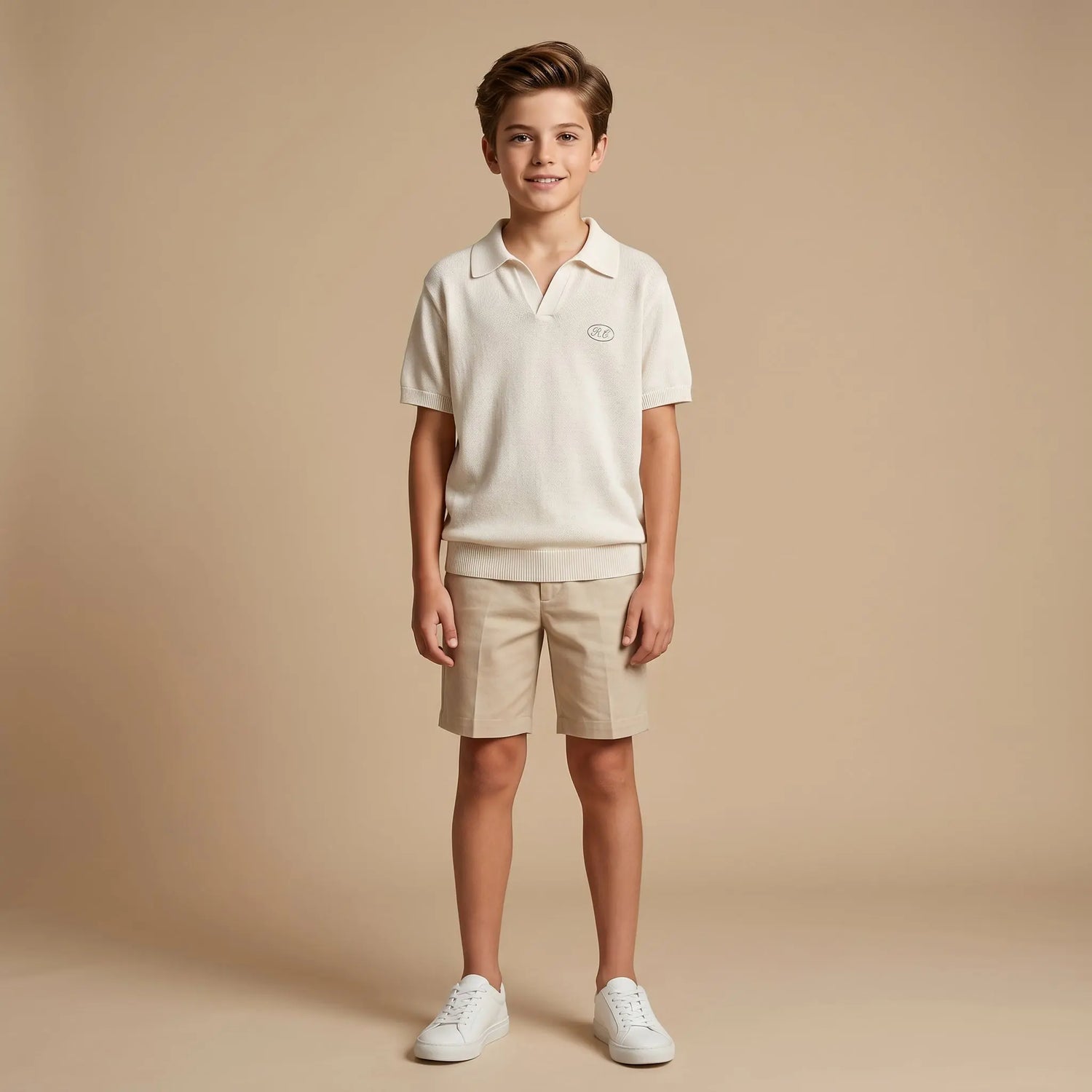Boys White Knit Polo Shirt Sol Vera