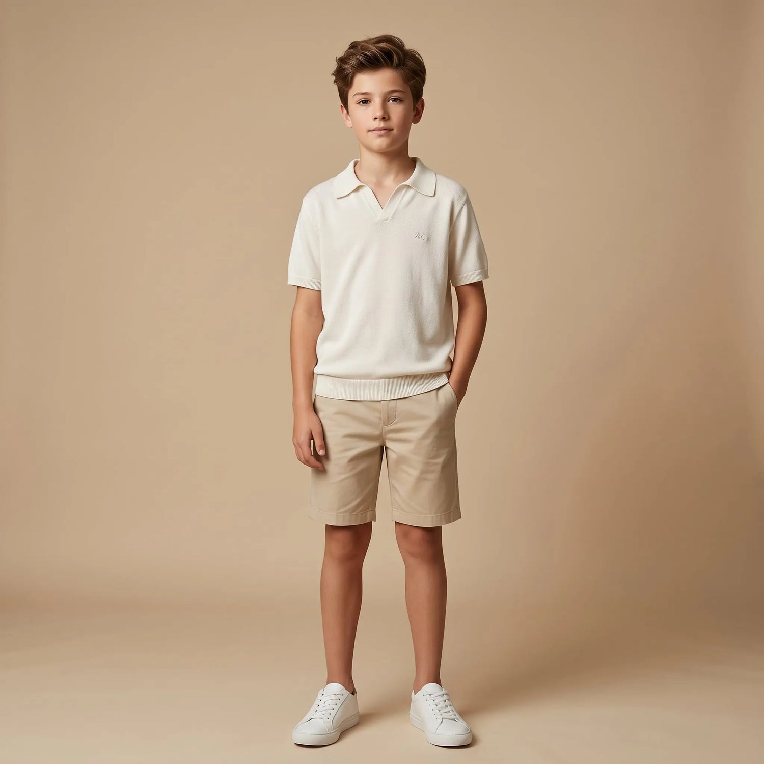 Boys White Knit Polo Shirt Sol Vera