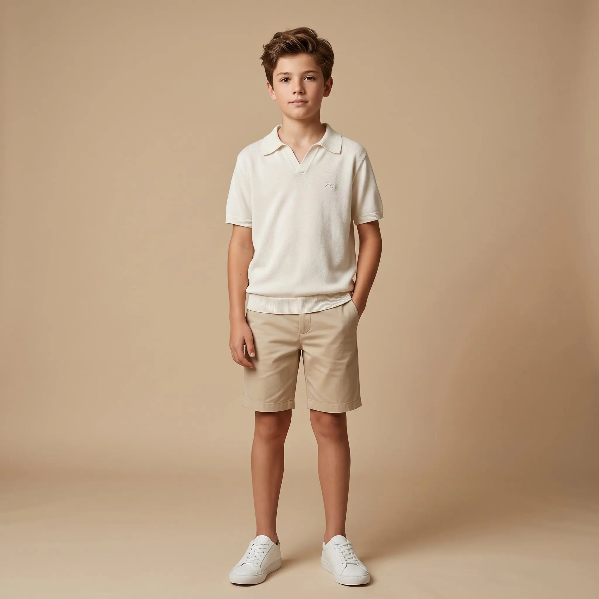 Boys White Knit Polo Shirt Sol Vera