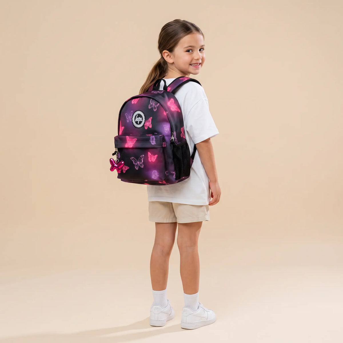 Pink &amp; Purple Glow Butterfly Iconic Backpack HYPE