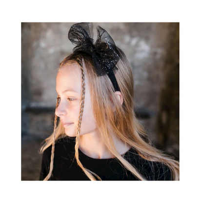 Headband With Glitter Tulle Bow - Blue