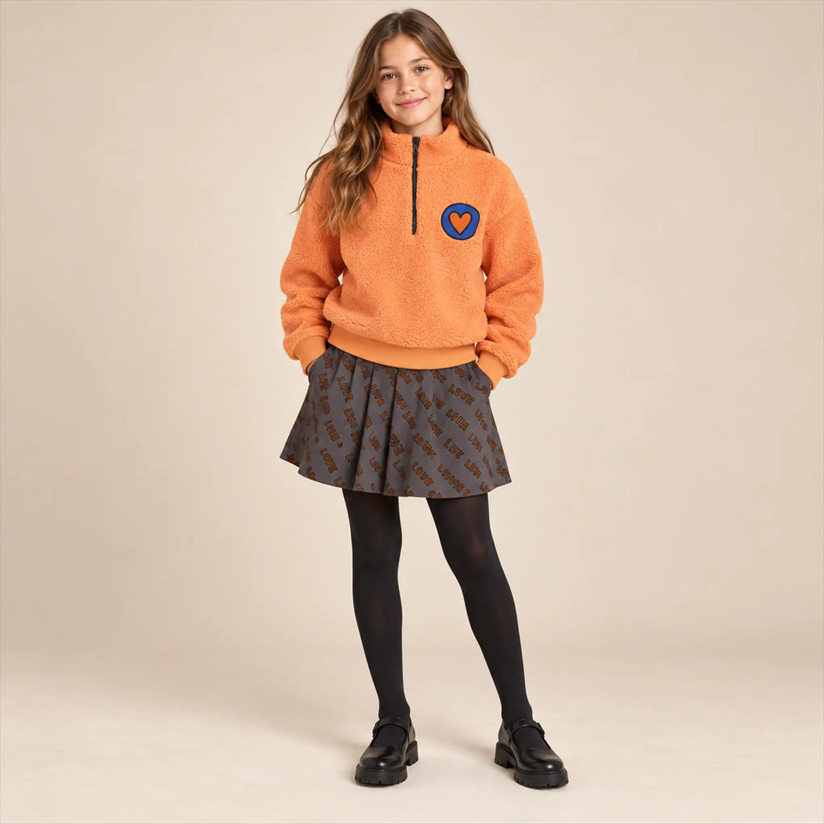 Heart Eyes sweater lookbook, girl size 11-12Y, front
