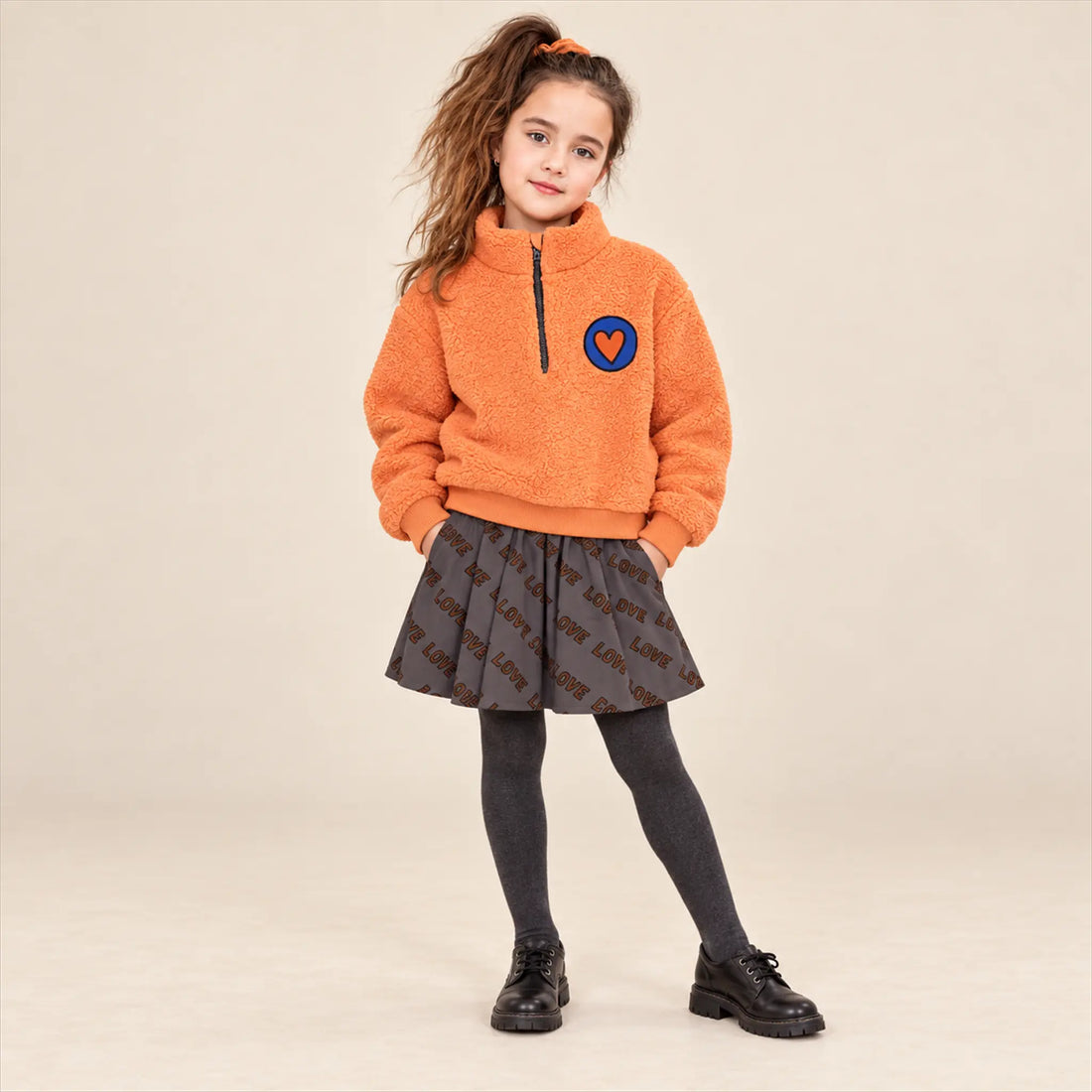 Heart Eyes sweater lookbook, girl size 7-8Y, front