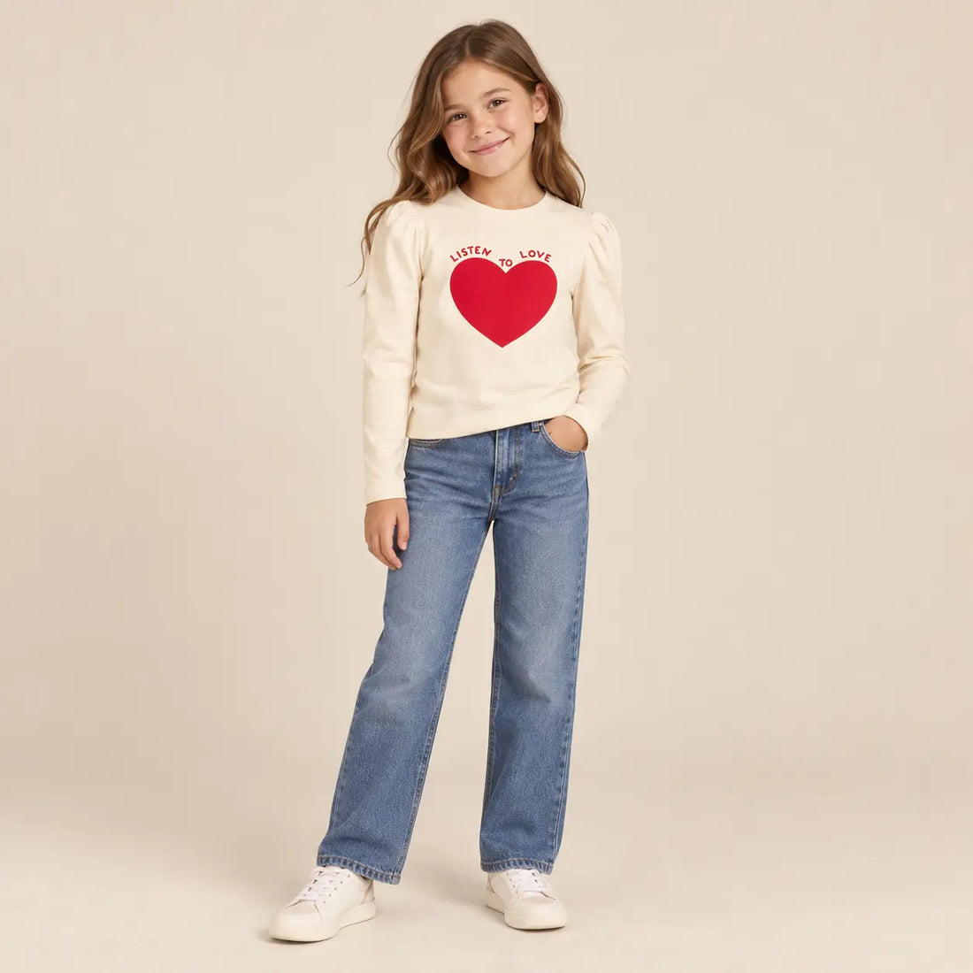 8 year girl wearing Heart Jersey T-shirt