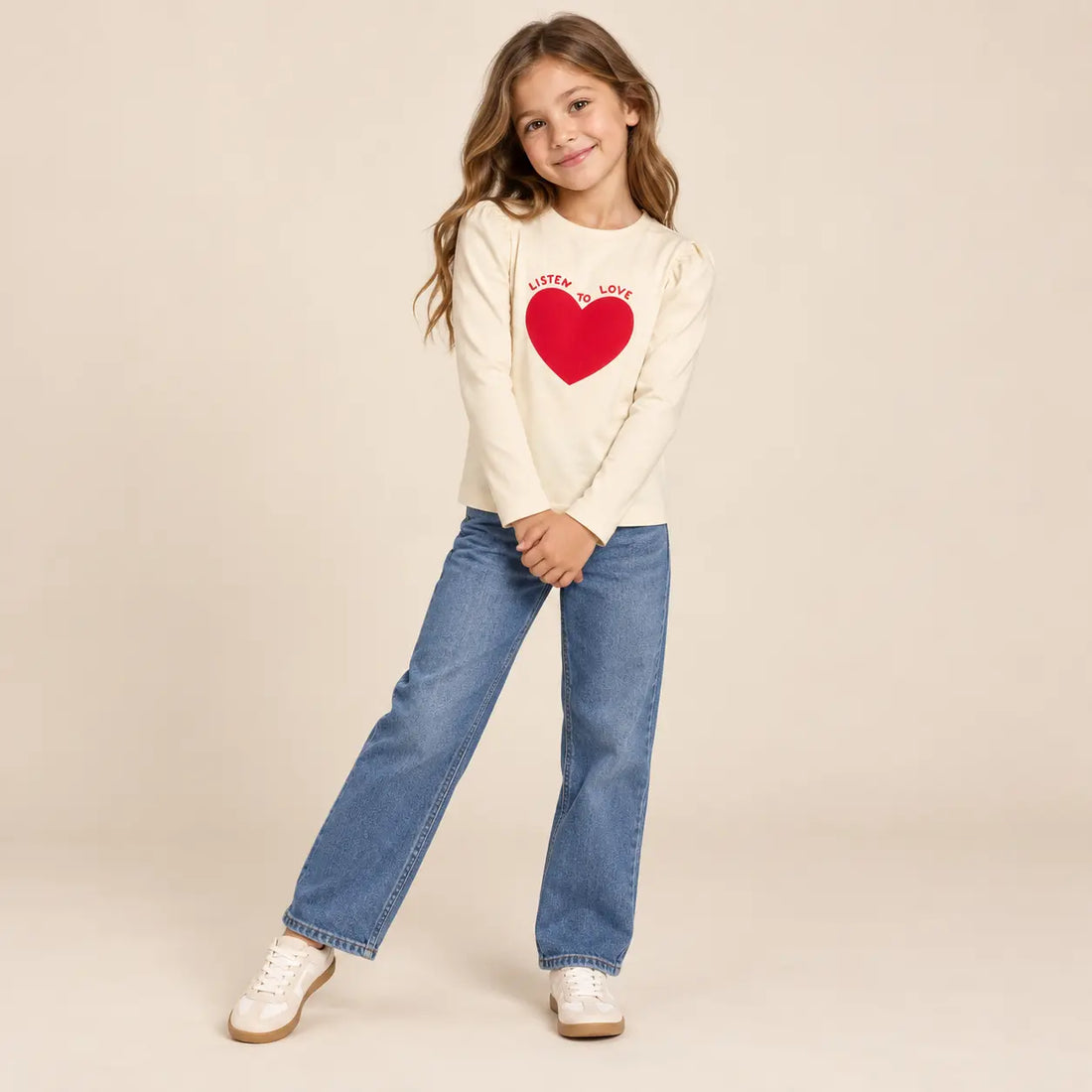 8 year girl wearing Heart Jersey T-shirt second pose