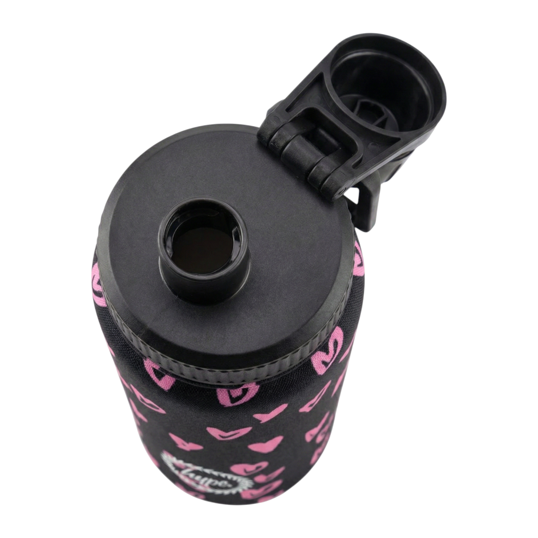 Black Pink Scribble Heart Metal Water Bottle