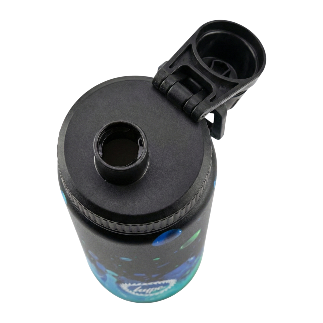 Black Metal Water Bottle with 3D Droplets