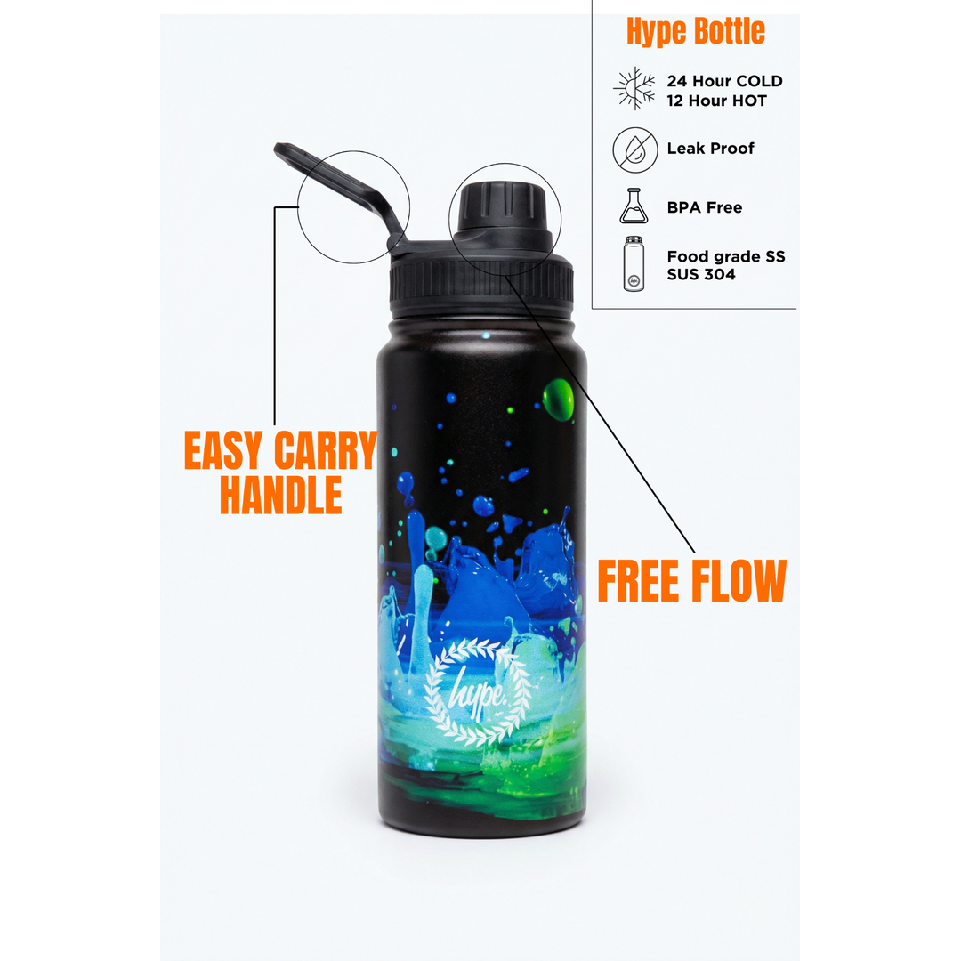 Black Metal Water Bottle with 3D Droplets