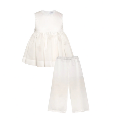 Chiffon Top Cheer &amp; Wide Trousers - White