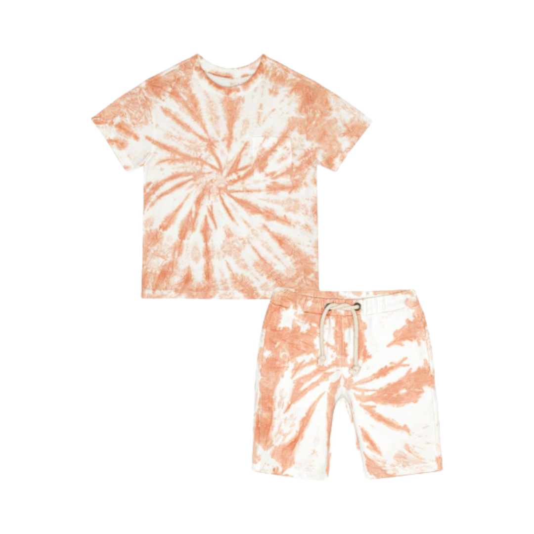 Round Neck Shirt & Short - Orange White