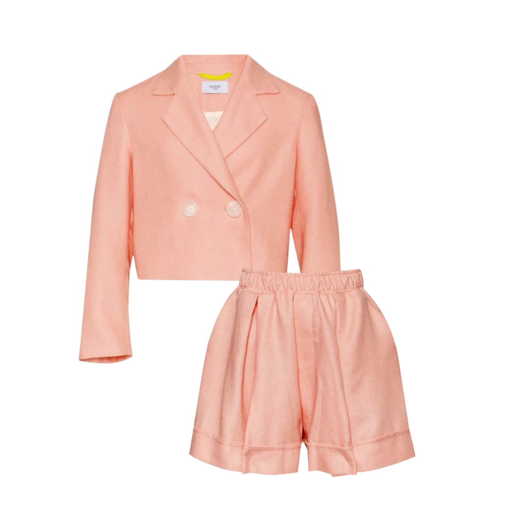 Pink Linen Blend Crop Jacket &amp; Shorts