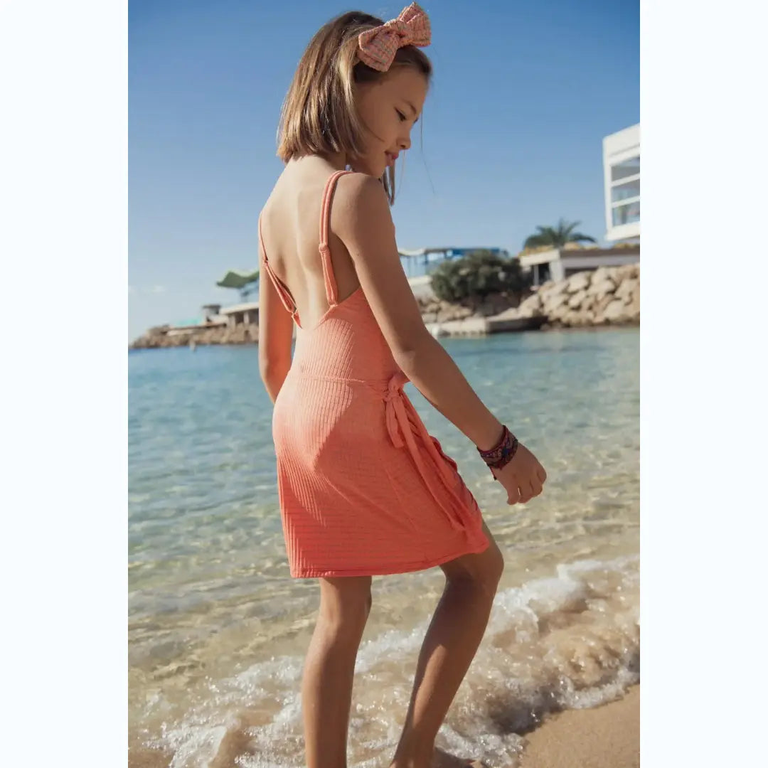 Coral Neon Swimsuit &amp; Wrap Skirt Set Lison Paris