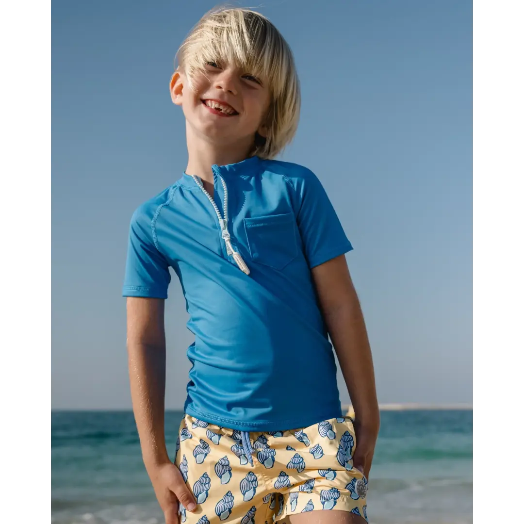 Boys UV Protection Swim Shirt – Mediterranean Blue BADAWII SWIMWEAR