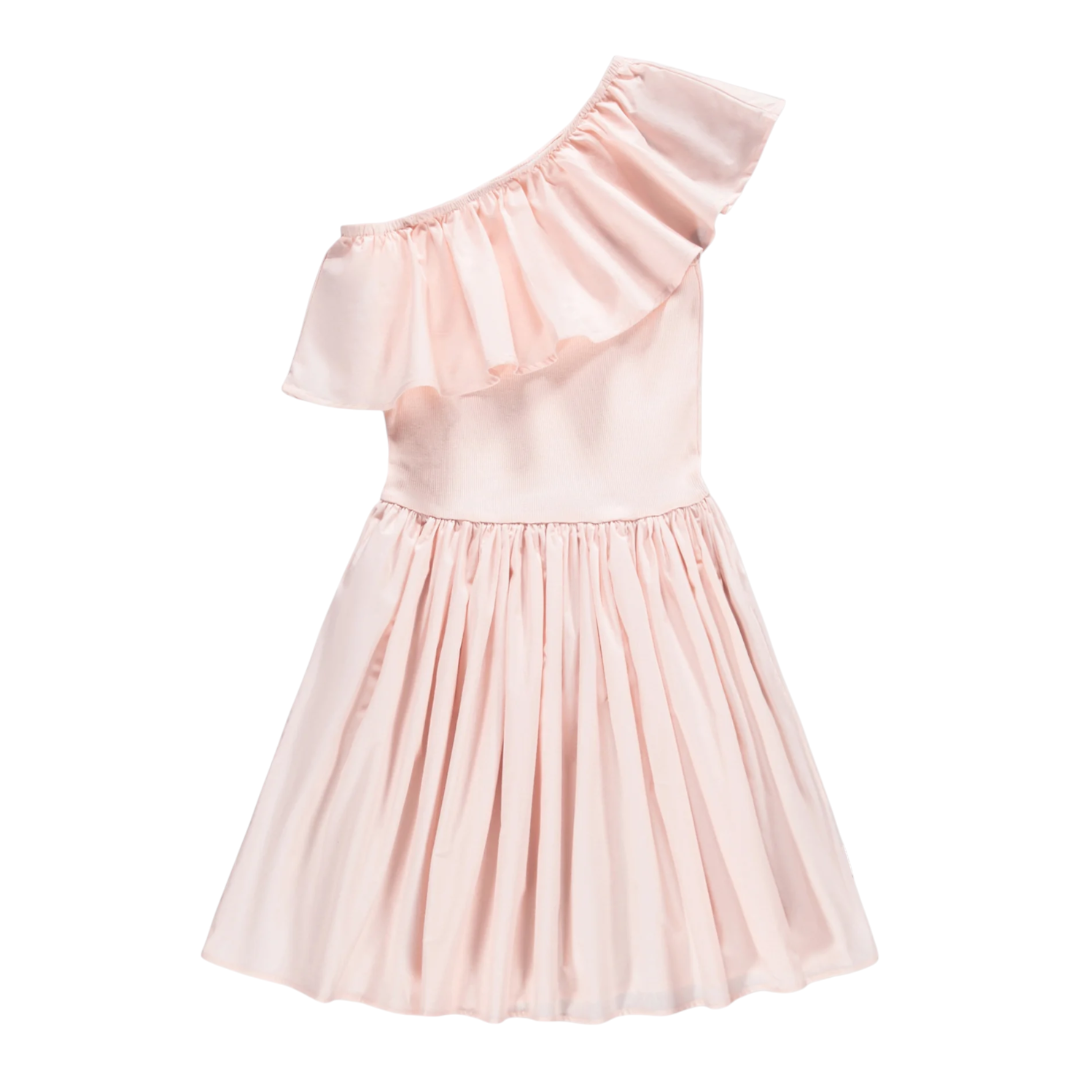 Girls Cloud Pink One-Shoulder Dress