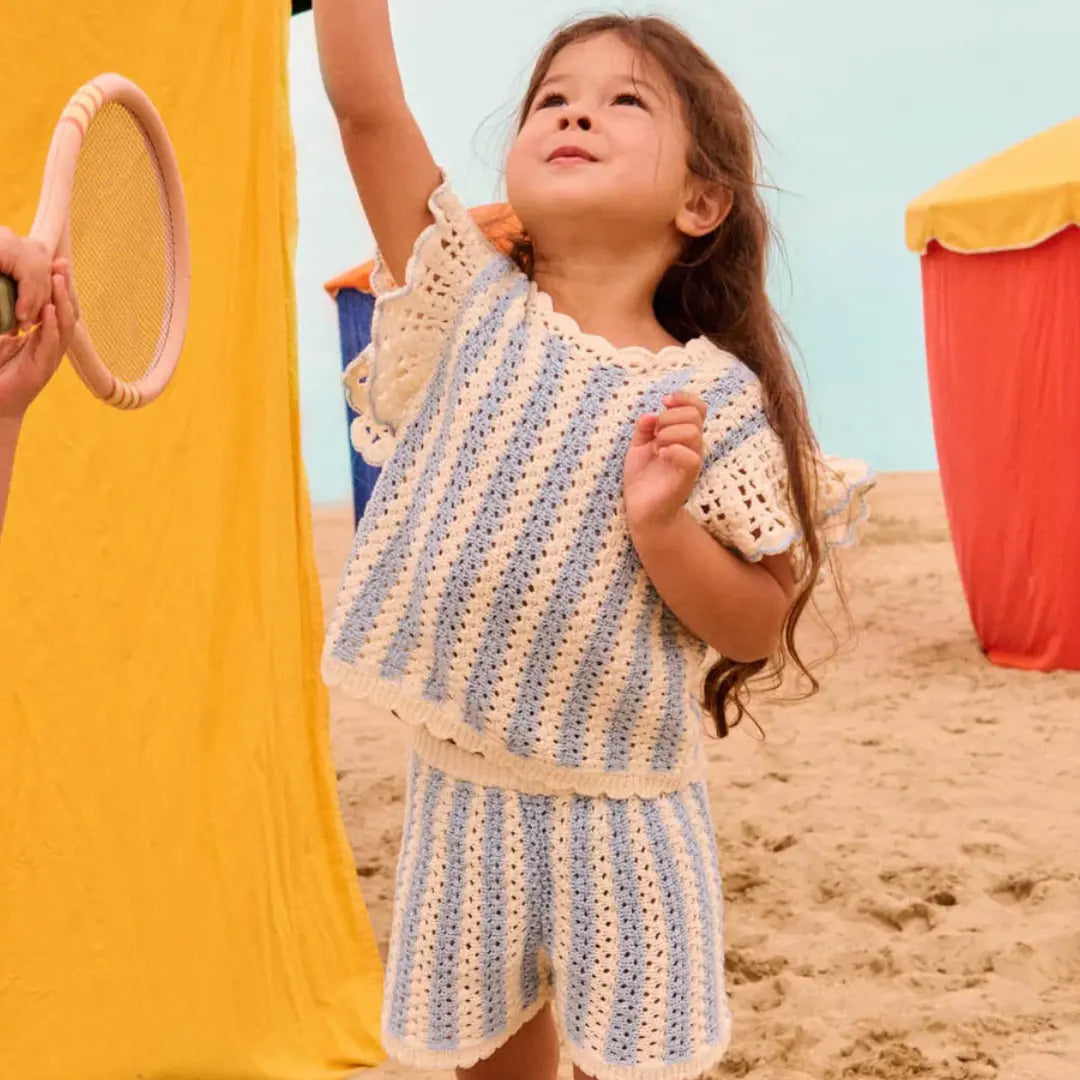 Lyse Knit Top &amp; Mekylane Blue Striped Shorts Set for Girls LOUISE MISHA